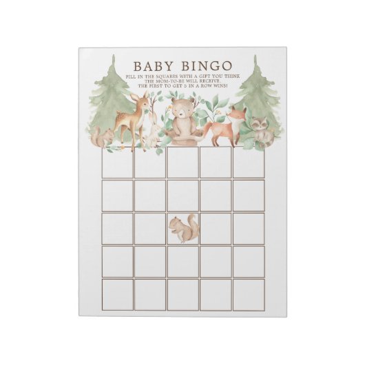 Bloc-note Woodland Forest Animaux Baby shower Bingo Jeu (Tourné)