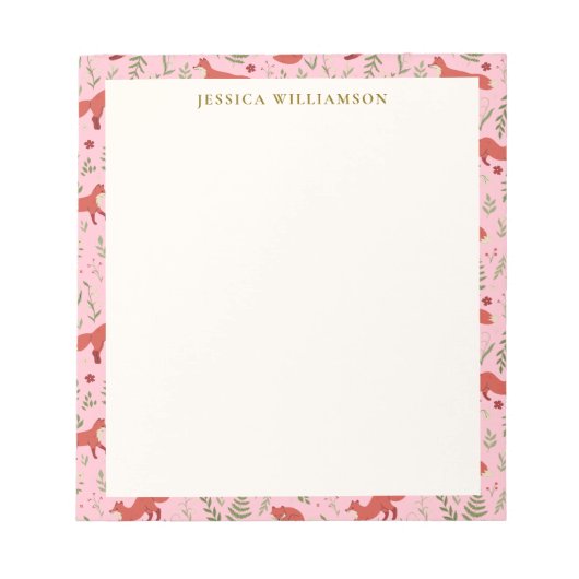Bloc-note Woodland Fox Botanical Pattern Personalized Name (Devant)