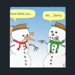 Bloc-note x58 snowman god bless you carrot cartoon<br><div class="desc">The worst sneezes have to go the snowmen who can really lose their noses from it. Luckily his friend was there to catch his nose before he lost it.</div>