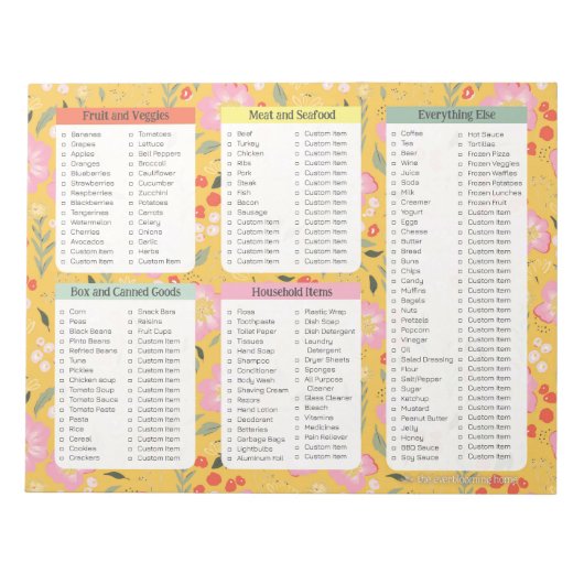 Bloc-note Yellow Grocery List Notepads, Grocery List Notepad (Devant)