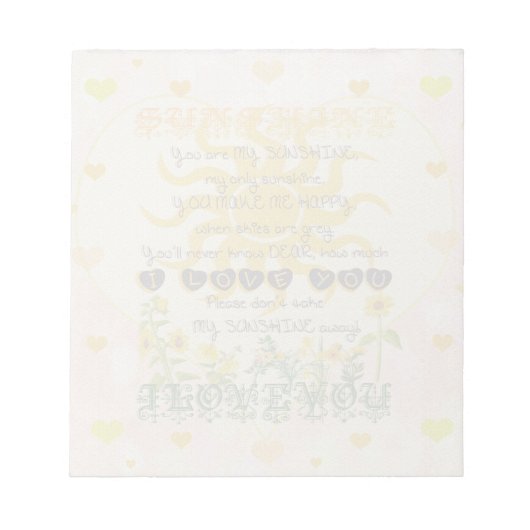 Bloc-note You are My Sunshine Hearts (Devant)