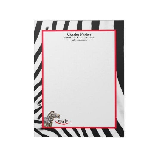 Bloc-note Zebra Smile Noir/Blanc/Rouge Personnalisable Grand (Tourné)
