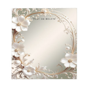 Bloc-notes à cadre floral blanc orné