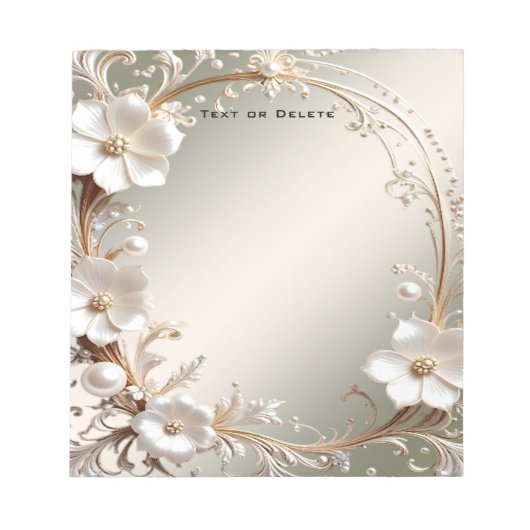 Bloc-notes à cadre floral blanc orné (Devant)