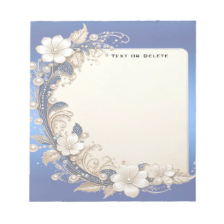 Bloc-notes à embellissement floral bleu blanc