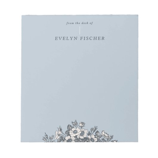 Bloc-notes à illustration florale gravée - Bleu (Devant)