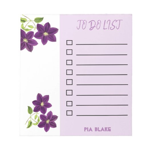 Bloc-notes à liste de tâches lignée Fleurs Violett (Devant)