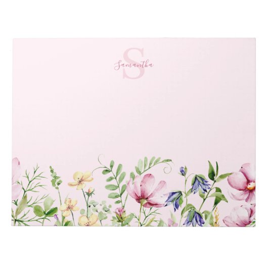 Bloc-notes à monogramme floral à fleurs sauvages r (Devant)