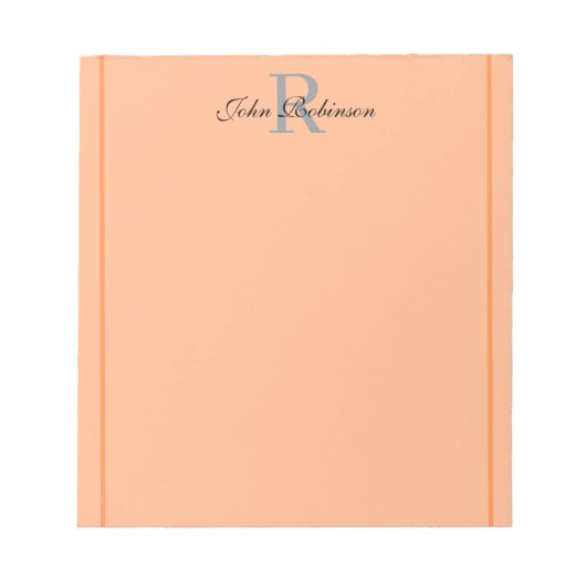 Bloc-notes à monogramme orange élégant (Devant)