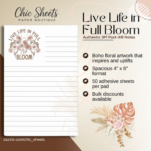 Bloc-notes adhésif 3M Post-it® Boho Live Life in F