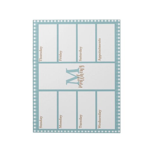 Bloc-notes Aqua En vichy Plaid Weekly Planner (Tourné)