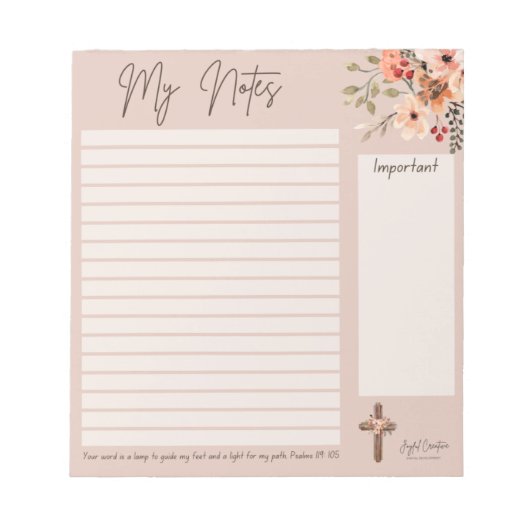 Bloc-notes avec design et écriture florales (Devant)