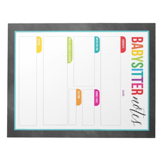 Bloc-notes Babysitter Notes pour les parents (gran (Devant)