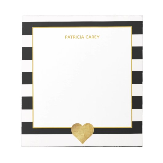 Bloc-notes Black Stripes & Metallic Gold Heart (Devant)