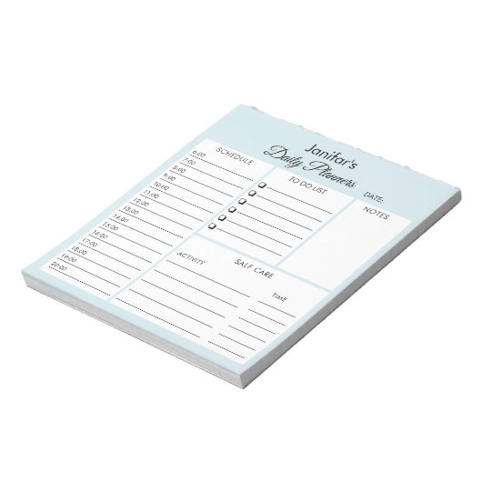 Bloc-notes bleu clair de script de planificateur q (Tourné)