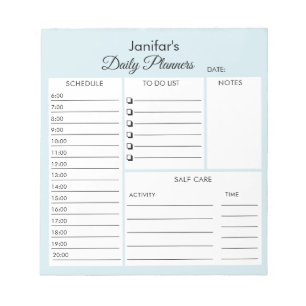 Bloc-notes bleu clair de script de planificateur q