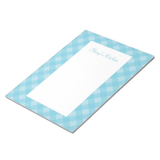 Bloc-notes bleu clair personnalisé En vichy (Incliné)