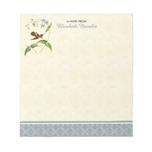 Bloc-notes bleu de damassé de colibri Scintillant