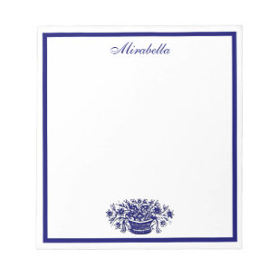 Bloc-notes bleu et blanc floral personnalisé