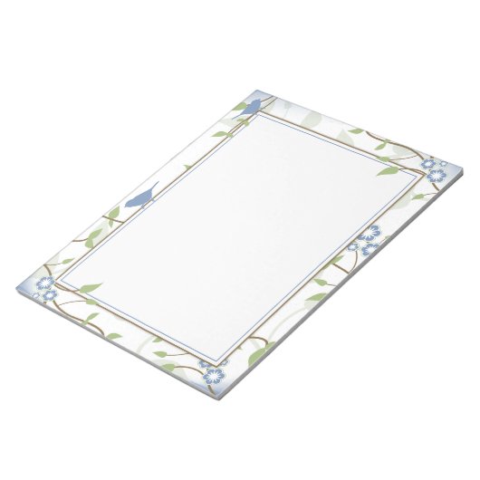 Bloc-notes bleu vert pour oiseaux chanteurs Floral (Incliné)