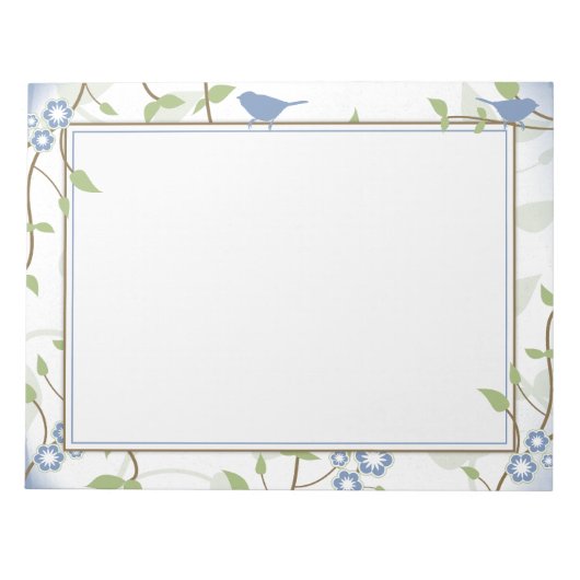 Bloc-notes bleu vert pour oiseaux chanteurs Floral (Devant)