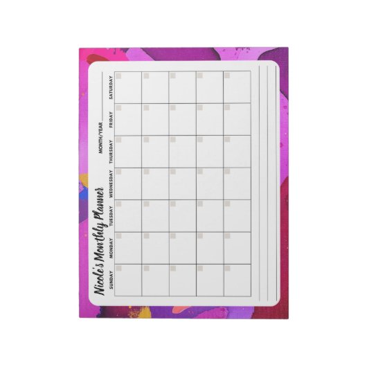 Bloc-notes Calendrier mensuel Abstrait pourpre (Tourné)