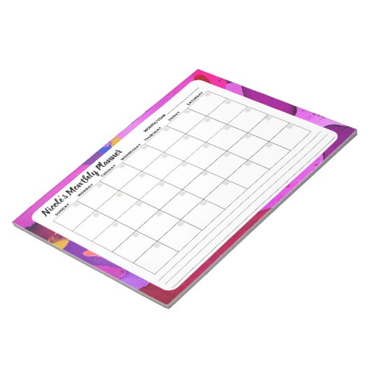 Bloc-notes Calendrier mensuel Abstrait pourpre (Incliné)