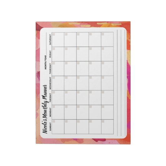 Bloc-notes Calendrier mensuel Abstrait rose orange (Tourné)