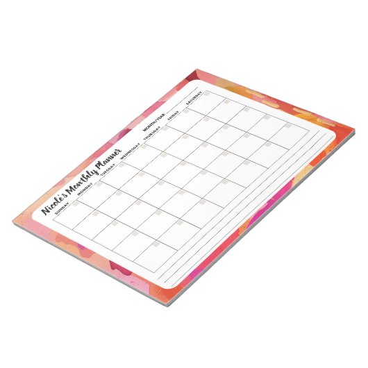 Bloc-notes Calendrier mensuel Abstrait rose orange (Incliné)