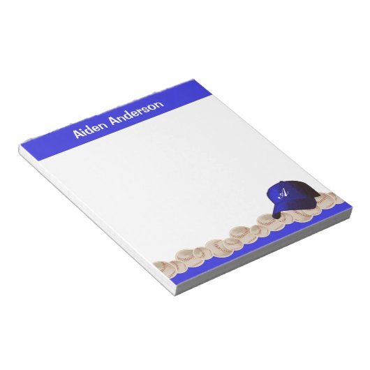 Bloc-notes Casquette de baseball Monogramme Bleu (Incliné)