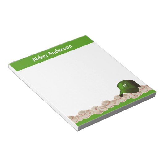 Bloc-notes Casquette de baseball Monogramme vert (Incliné)