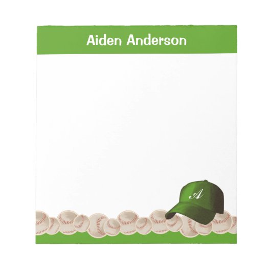 Bloc-notes Casquette de baseball Monogramme vert (Devant)