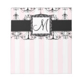 Bloc-notes Chic rose rayures Chandeliers noirs (Devant)
