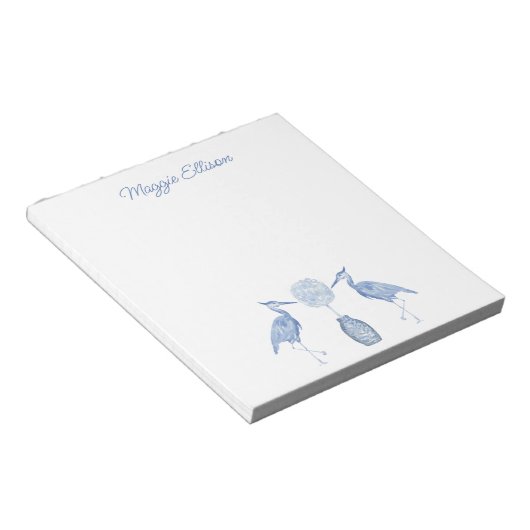 Bloc-notes chinoiserie Aquarelle Topiaire Héron bl (Incliné)