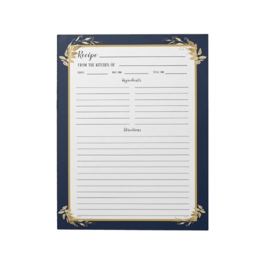 Bloc-notes Classeur de la recette bleu marine Gold (Tourné)