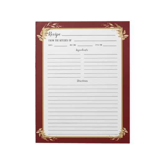 Bloc-notes Classeur de la recette de houille dorée (Tourné)