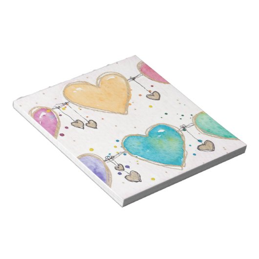 Bloc-notes cœurs multicolores aquarelle (Incliné)