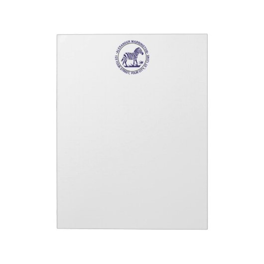 Bloc-notes Cute Zebra Standing Name Return Address (Tourné)