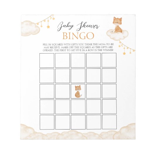 Bloc-notes de Baby shower de bingo Orange Cute Fox (Devant)