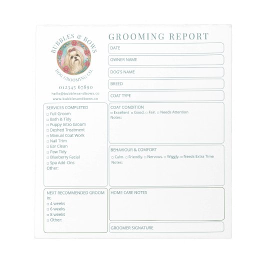Bloc-notes de carte de rapport de salon de toilett (Devant)
