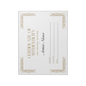 Bloc-notes de certificat d'authenticité personnali (Tourné)