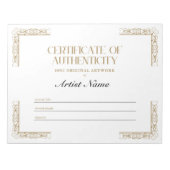 Bloc-notes de certificat d'authenticité personnali (Devant)