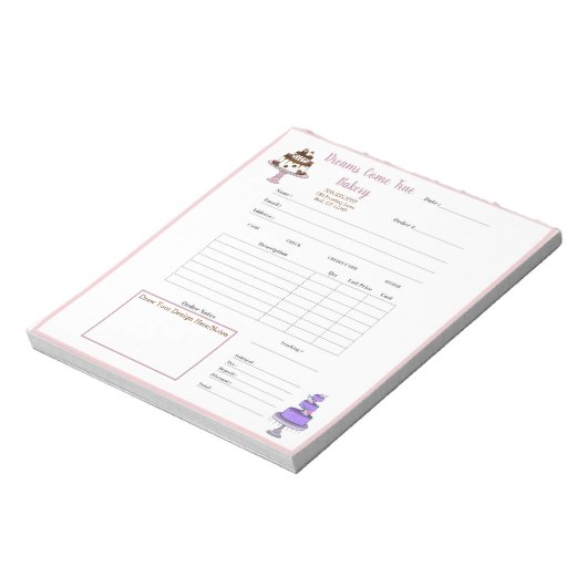 Bloc-notes de commande de gâteau élégant blanc vio (Tourné)