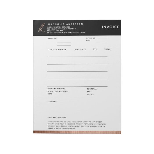 Bloc-notes de facture Gold Rose pour ordinateur po (Tourné)