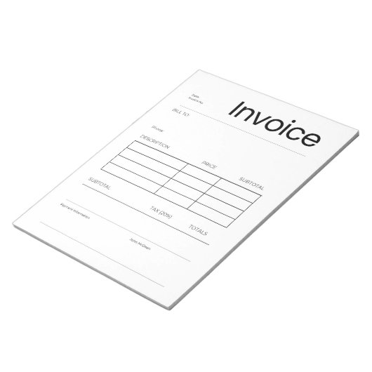 Bloc-notes de facture minimaliste (Incliné)