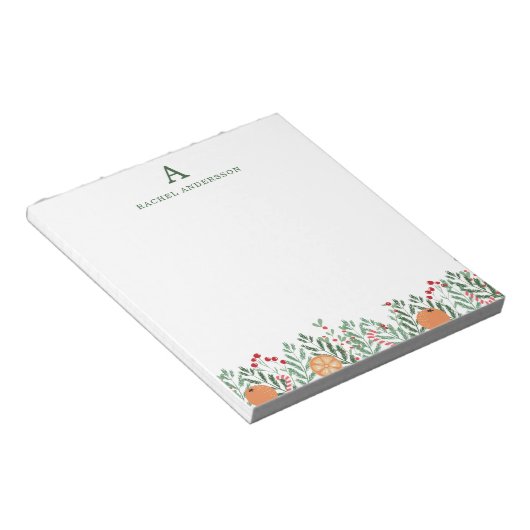 Bloc-notes de fleurs de Noël monogrammes (Incliné)