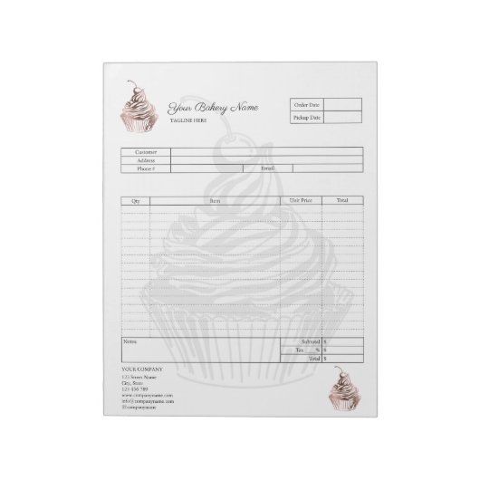 Bloc-notes de formulaire de commande de boulangeri (Tourné)