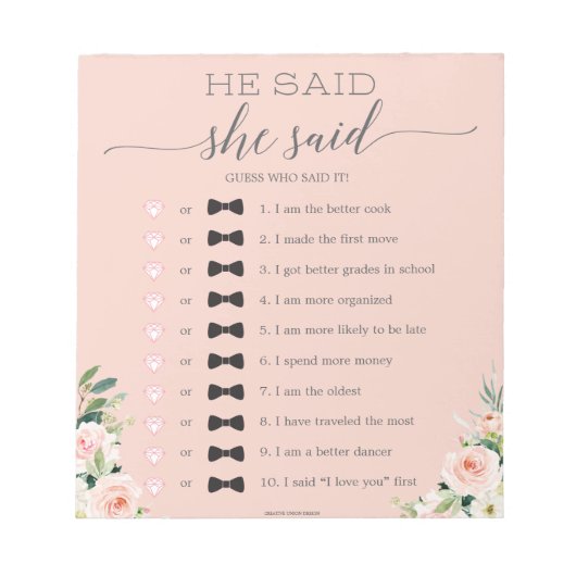 Bloc-notes de jeu de douche de mariée à budget lim (Devant)