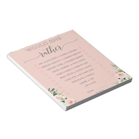 Bloc-notes de jeu 'Would She Rather' pour enterrem (Incliné)