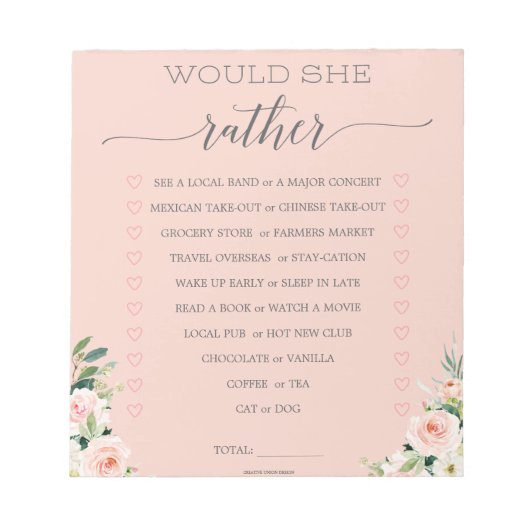 Bloc-notes de jeu 'Would She Rather' pour enterrem (Devant)